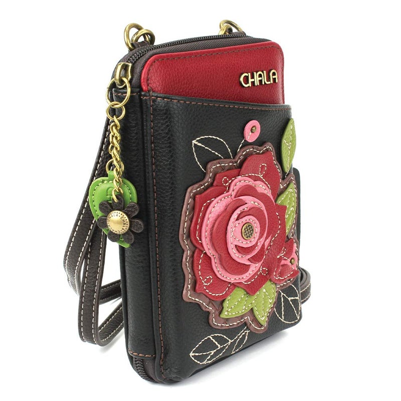 CHALA Wallet Crossbody Cell Phone Purse - Women Faux Leather Multicolor Handbag with Adjustable Strap - Red Rose - black - Image 2